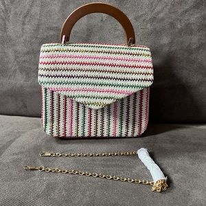 NWOT multicolored wicker woven bag